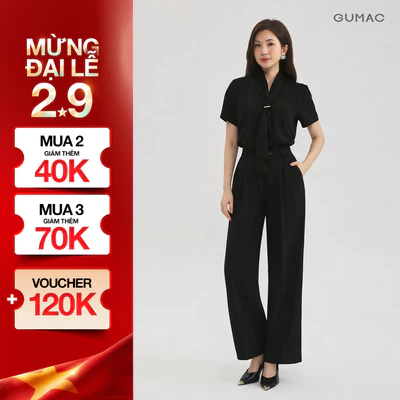 Quần Ống Rộng Nữ 98cm GUMAC Quần Tây Công Sở Lưng Cao Chiết Ly Vải Chéo Thái Cạp Cao Tôn Dáng LQF0906