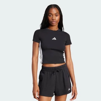adidas Phong cách sống Áo Baby Tee Dáng Ôm 3 Sọc Essentials Nữ Đen JC8325