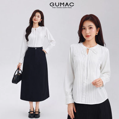Áo Kiểu Nữ Gmorning - GUMAC Form Suông Rộng Tay Dài Cổ Tròn Cột Dây Xếp Ly Thân Trước Thanh Lịch Tôn Dáng YAG05003
