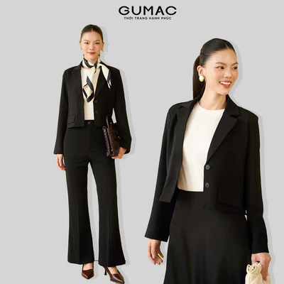 Áo Blazer Áo Khoác Nữ GUMAC Dáng Lửng Tay Dài Đệm Đính Nút Vai Thanh Lịch OWF10018