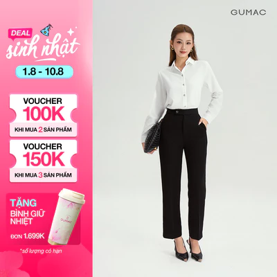 [NHẬP MÃ AFF3A5 GIẢM 60K] Quần Ống Đứng Nữ 95cm GUMAC Quần Tây Lưng Cao Quai Dê Chất Tuyết Mưa Công Sở Cạp Cao LQF0626