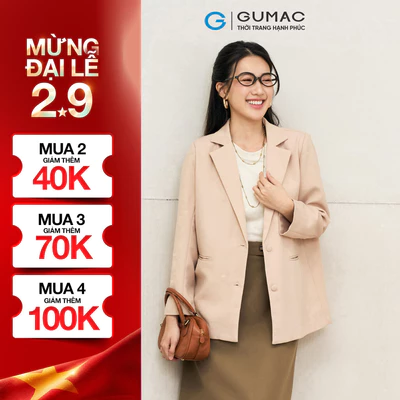 Áo Blazer Nữ GUMAC Dáng Suông Rộng Đính Nút Bọc Cao Cấp LOWF1015