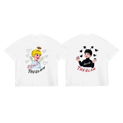 TheGlam CHÍNH HÃNG - Áo Thun Boxy "ANGEL & DEVIL" UNISEX Màu Trắng/Be - TS07-10