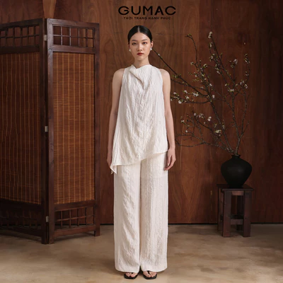 [ALEEVA x GUMAC] Set lẻ Áo kiểu thiết kế form suông vạt chéo EAG01075 - Quần tây ống suông có lớp lót ngắn EQG01074