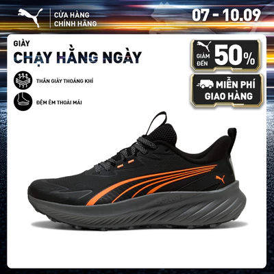 Giày Chạy Bộ PUMA Unisex Pounce Lite 2 Trail Black-Fluro Orange Pes Màu Đen