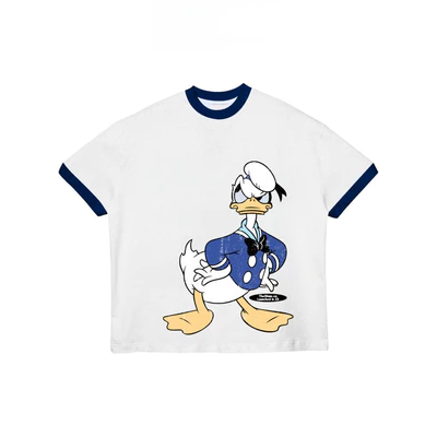 TheGlam CHÍNH HÃNG - Áo Thun Trắng "Vịt Cartoon Retro" Form Boxy UNISEX Ringer Tee - TS02-18