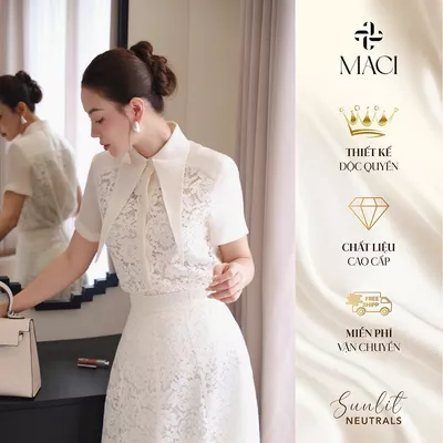 Áo Sơ Mi Ren Cổ Nhạn Phối Tơ Thanh Lịch MACI MCASMTR0378 Thời Trang Nữ Thiết Kế Độc Quyền