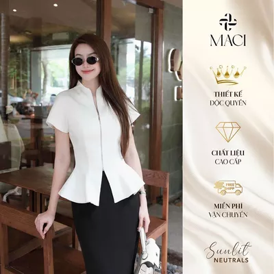 Áo Peplum Khoá Bạc Dáng Xoè Chất Chéo Hàn MACI MCAABTR0342 Thời Trang Nữ Thiết Kế Độc Quyền