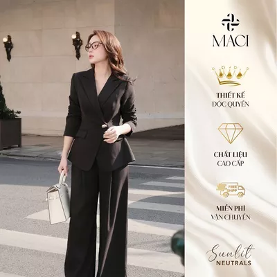 Quần Suông Chiết Li Cạp Liền Chất Chéo Hàn MACI MCQQADE0218 Thời Trang Nữ Thiết Kế Độc Quyền