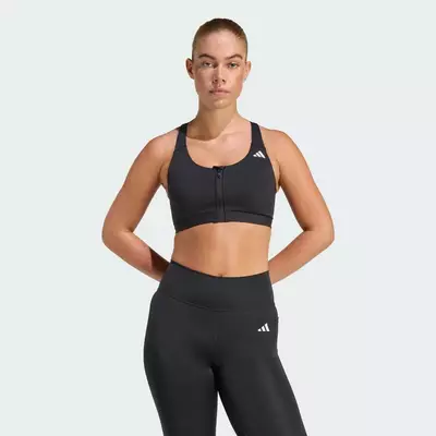 adidas Gym & Training Áo Bra Tập Luyện Nâng Đỡ Vừa Optime Essentials Có Khóa Kéo Trước Nữ Đen KB4386