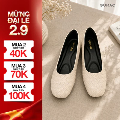 Giày Búp Bê Nữ GUMAC Mũi Tròn Gót Vuông Cao 3cm Da Vân Đan Cao Cấp Êm Chân Sang Trọng GG08102