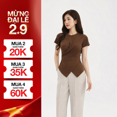 Áo Thun Kiểu Nữ GUMAC Áo Thun Gân Cổ Tròn Đắp Chéo Vạt V Tôn Dáng Co Giãn Nhiều LATF0521