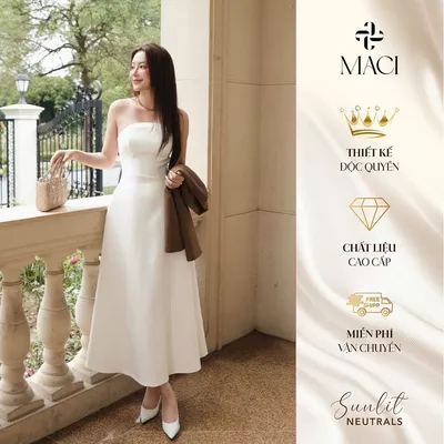Đầm Xoè Cúp Ngực Màu Trắng Chất Chéo Ý 2 Lớp MACI MCVVATR0207 Thời Trang Nữ Thiết Kế Độc Quyền
