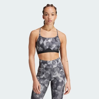 adidas Gym & Training Áo Bra Phủ Họa Tiết Light Support Aeroreact Training Essentials Nữ Xám IS6734