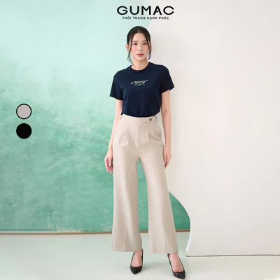 Quần Tây Nữ GUMAC Lưng Liền Ống Suông Chiết Ly Có Túi Dọc Hai Bên Kèm Dây QF07049