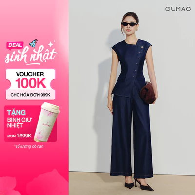 Set lẻ Áo Peplum Nữ GUMAC Đắp Chéo Dáng Ôm Thanh Lịch AG07084 - Quần Tây Nữ GUMAC Ống Suông Lưng Rời Túi Xéo QG07083