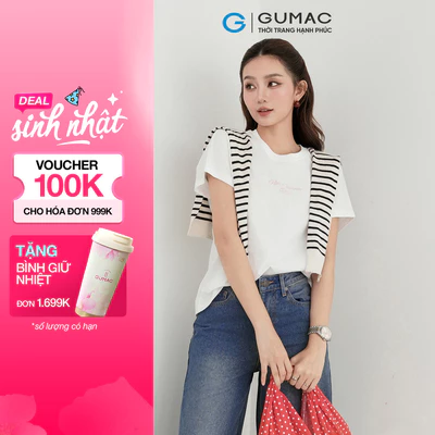 Áo thun nữ GUMAC cánh dơi form suông thoải mái thêu art ATF09005