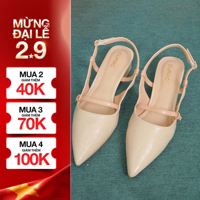 Giày Cao Gót Nữ GUMAC Đế Vuông 3cm Mũi Nhọn Quai Hậu Slingback Chất Da Đi Làm Đi Tiệc GF04055