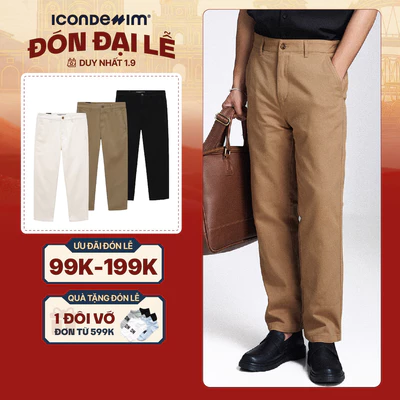 Quần kaki nam ICONDENIM, quần dài ống suông che khuyết điểm chân tôn dáng, chất vải kaki cao cấp bền màu QKID0026