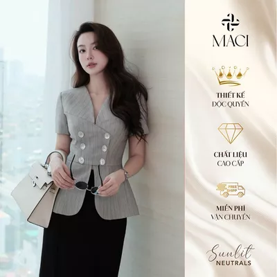 Áo Kí Giả Chiết Eo Dáng Peplum Cách Điệu MACI MCAABGH0394 Thời Trang Nữ Thiết Kế Độc Quyền