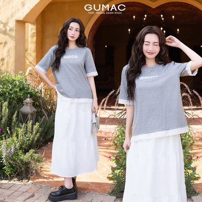 Áo Thun Nữ Gmorning - GUMAC Form Suông Rộng Tay Lửng Phối Ren Nữ Tính YATG04047