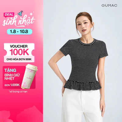 [VOUCHER 25%] Áo Thun Nữ GUMAC Form Ôm Cổ Tròn Tay Ngắn Lai Bèo Nữ Tính Phù Hợp Đi Làm Đi Chơi Hằng Ngày  LATG06043