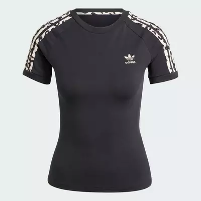 adidas Phong cách sống Áo Thun 3 Sọc Họa Tiết Da Báo Nữ Đen IW8478