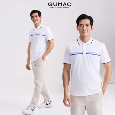 Áo Polo Nam GUMAC Form Suông Cơ Bản Phối Line Ngực Thun Cá Sấu Trẻ Trung APNG04055
