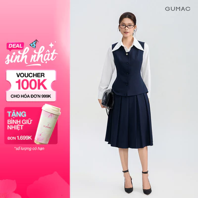 Set lẻ Áo gile GUMAC gài nút  AG05004 - Chân váy GUMAC form A xòe VG05006 - Quần tây GUMAC ống loe QG05005