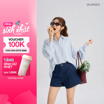 Set lẻ Áo Sơ Mi Nữ Gmorning - GUMAC Form Suông Tay Dài YAG06012 - Quần short A kiểu Gmorning - GUMAC YSHG06013