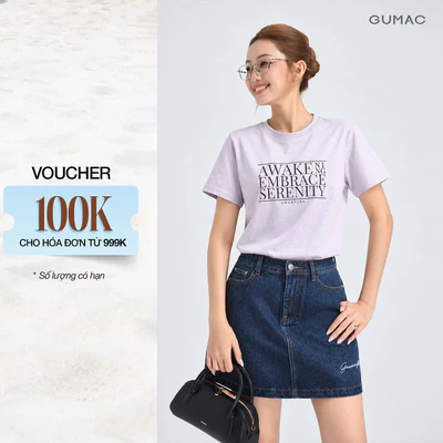 [VOUCHER 22%] Áo Thun Nữ Gmorning - GUMAC Form Regular Cổ Tròn Tay Ngắn In Chữ Basic YATG06069