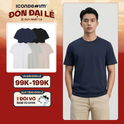 Áo Thun Unisex Cotton Cổ Tròn ICONDENIM Form Suông Basic Tee. Co Giãn 4 Chiều ATID0122