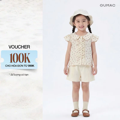 Áo Kiểu Bé Gái GUMAC Họa Tiết Hoa Nhí Cổ Sen Tay Cánh Tiên Phối Bèo Dây Cột Nơ Nữ Tính AGG08127