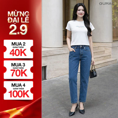 Quần jeans baggy nữ Gmorning - GUMAC dài 89cm tôn dáng chất liệu demim mềm mịn thoáng mát đứng form thoải mái YQJF07044