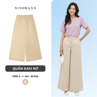 Quần Kaki Nữ Màu Be Form Rộng Elegant Fit Ninomaxx 2510053