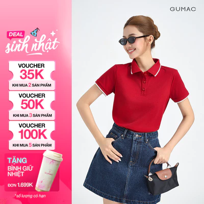 Áo Polo Nữ GUMAC Cotton TICI Áo Thun Có Cổ Tay Ngắn Thanh Lịch Công Sở Thể Thao PLE03028