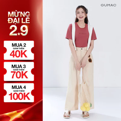 Quần Jeans Nữ GUMAC Suông Màu Be Denim Mềm Dày Dặn Thoáng Mát Thoải Mái LQJG06096