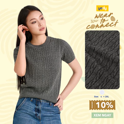 Áo Len Nữ Ngắn Tay Dệt Vặn Thừng Mềm Mại, Phong Cách Preppy Thanh Lịch TRA WCKN26F010