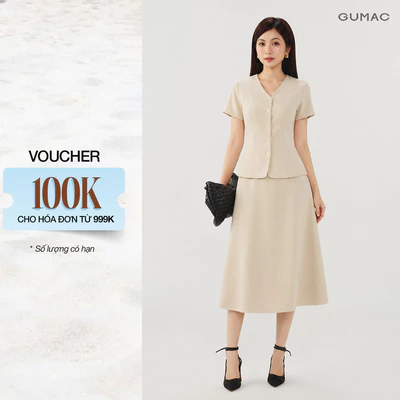 [VOUCHER 22%] Set lẻ Áo Peplum Nữ GUMAC Cổ V Tôn Dáng LAG06033 - Chân Váy Nữ GUMAC Form A Thanh Lịch Dễ Phối Đồ LVG06034