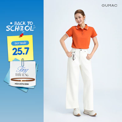 Quần jeans nữ GUMAC trắng ống suông thắng cơ bản jeans mềm dày dặn thoáng mát  LQJF1102