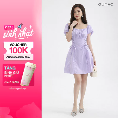Đầm Nữ Gmorning - GUMAC Form A Xòe Tay Phồng Xếp Ly Ngực Thanh Lịch YDE12060