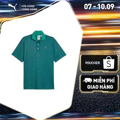 Áo Thun Thể Thao Golf PUMA Nam x PTC RESORT POLO Deep Navy-Sparkling Green Màu Xanh