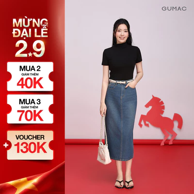 Chân Váy Jeans Nữ GUMAC Chân Váy Bút Chì Dáng Midi Xẻ Tà Tôn Dáng Trẻ Trung VD12037