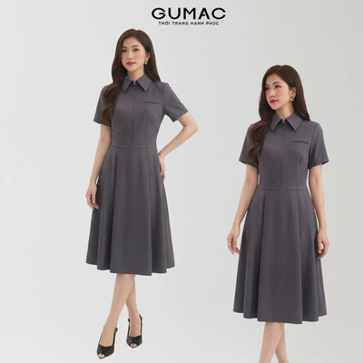 Đầm Nữ GUMAC Cổ Sơ Mi Dáng A Xòe Tay Ngắn Thanh Lịch LDF0825