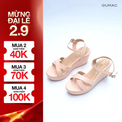 Giày Sandal Nữ GUMAC Quai Chéo Đế Xuồng Cài Khóa Êm Chân GG04091
