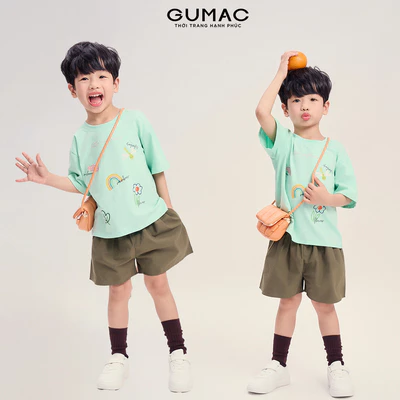 Quần Short Trẻ Em Unisex GUMAC Form A Ống Xòe Lưng Thun Kaki Chéo Năng Động SHKG04032