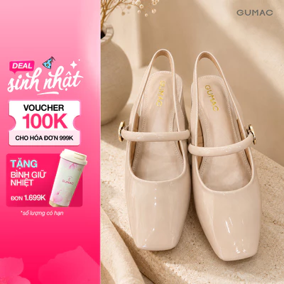 Giày Cao Gót GUMAC Gót Vuông 4cm Da PU Bóng Quai Ngang Thời Trang GG05066
