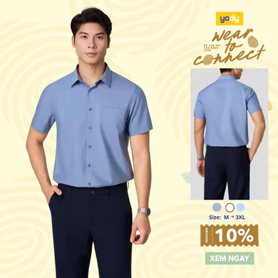 Áo Sơ-mi nam YODY Áo Ngắn Tay nam vạt ngang phom regular, có túi TRA MOSS26A011