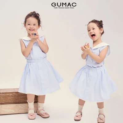 Set Lẻ Áo Kiểu Bé Gái GUMAC Form Suông Cổ Thủy Thủ AKG04077 - Chân Váy Bé Gái GUMAC Form A Xòe Xếp Ly Phối Ren VKG04076