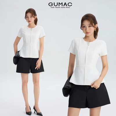Áo Peplum Nữ GUMAC Tay Ngắn Đính Hai Nút Trang Trí Đai Eo Tôn Dáng Thanh Lịch Dễ Phối AG06021